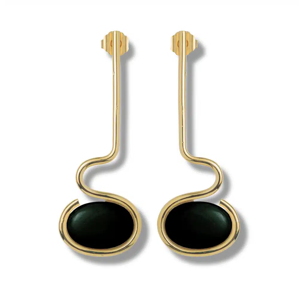 Druppel Oorbellen met Onyx Verguld 18 K