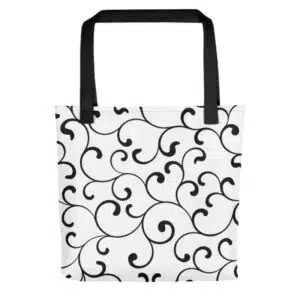 Black Swirl Tote Bag|Black Swirl Tote Bag mockup|Tote Bag Red with black handles|Black Swirl Tote Bag