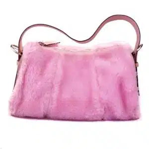 Pink faux fur bag with leather strap handbag