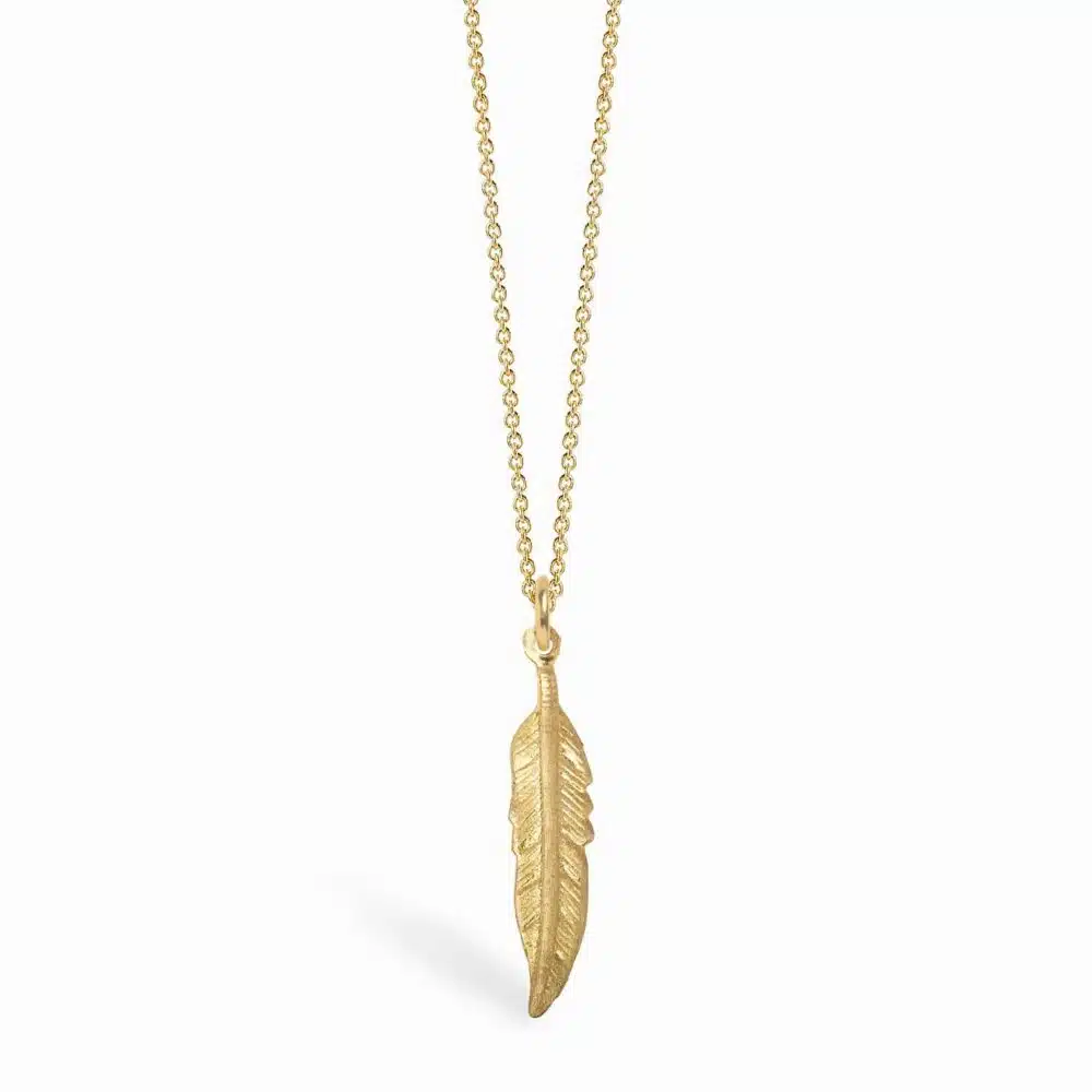 925 silver necklace feather boho gold