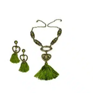 green tassel necklace vintage look strass