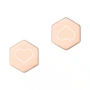 Silver Hexagon Stud Earrings with heart|rose gold earring with heart engraved yazzy's|earring in ear rose gold yazzy's|earrings in luxury boxed delivered yazzy's|Silver Hexagon Stud Earrings