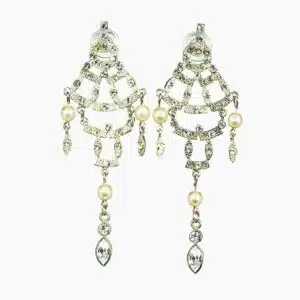 strass oorbellen lang met faux pearls