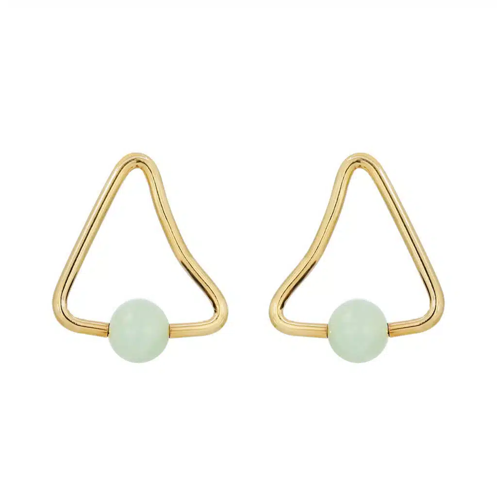 Triangular earrings acquamarine silver gold