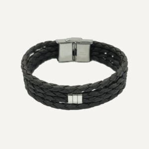 Bruine armband van imitatieleer met roestvrij staal