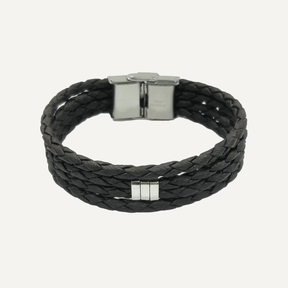 Bruine armband van imitatieleer Bruine armband van imitatieleer Yazzy's Fashion Accessories Bruine armband van imitatieleer met roestvrij staal
