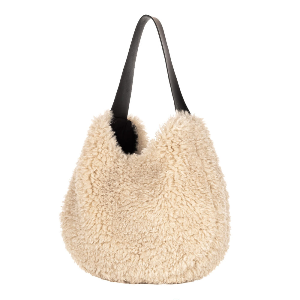 Faux Sheepskin Cream Slouch Bag faux fur