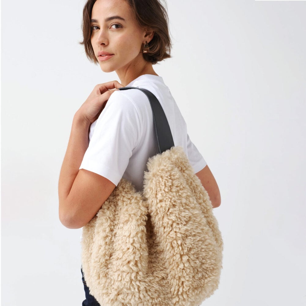 Faux Sheepskin Cream Slouch Bag - Image 4