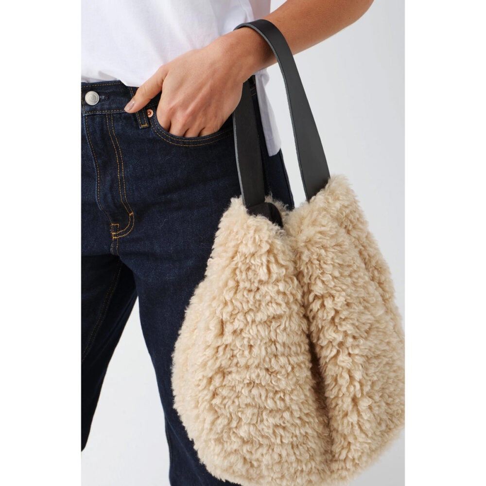 Faux Sheepskin Cream Slouch Bag - Image 2