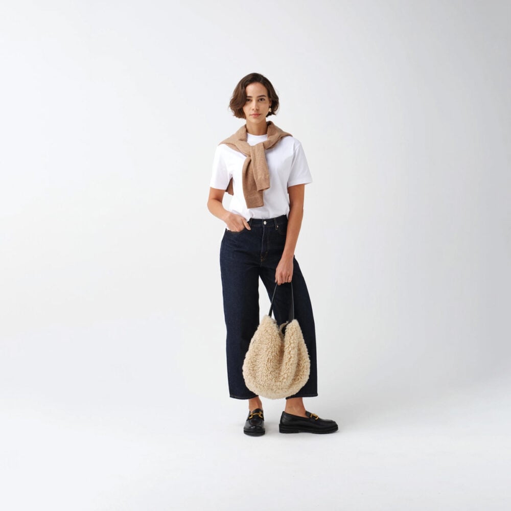 Faux Sheepskin Cream Slouch Bag - Image 3