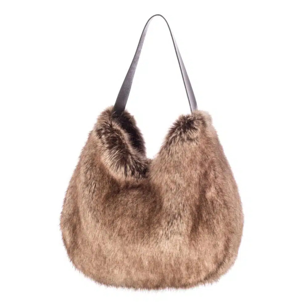 Faux fur handbag light brown