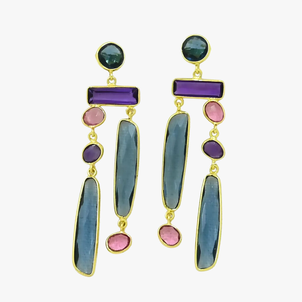 Blauwe Ioliet Oorbellen - Vergulde Oorbellen