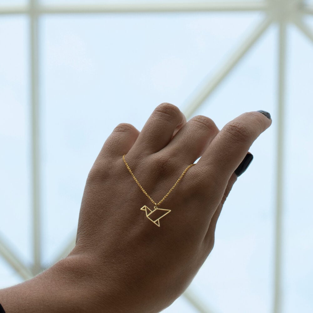 Gold Plated Origami Crane Necklace