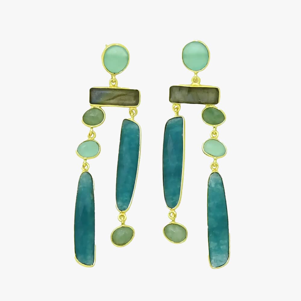 Green Drop Gemstone Earrings Gold Plated