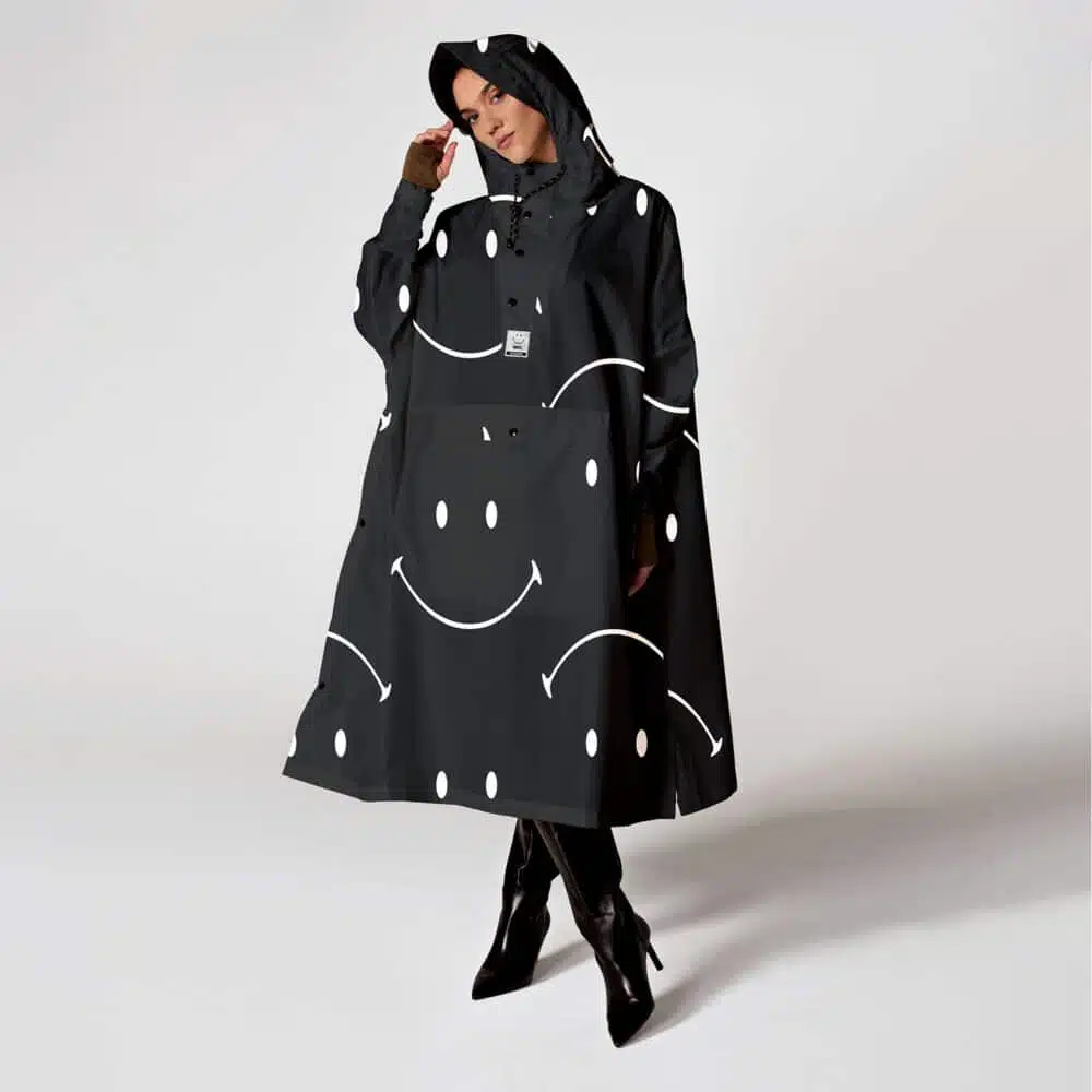 Panda Smiley Black Rain Coat Poncho