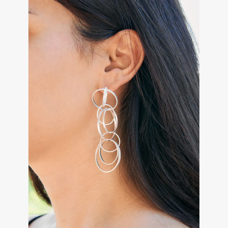 Multi Hoop dro earrings silver worn