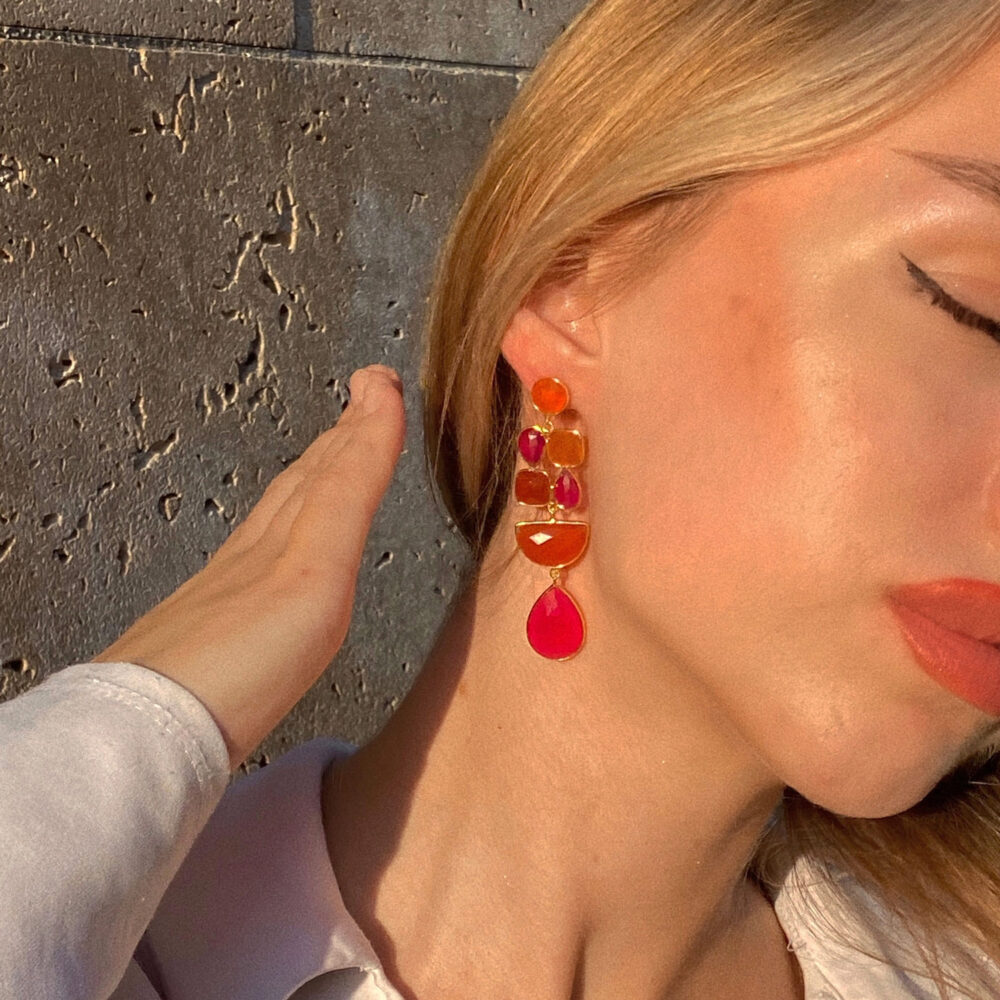 sunset muse multi colour gemstone drop earrings worn
