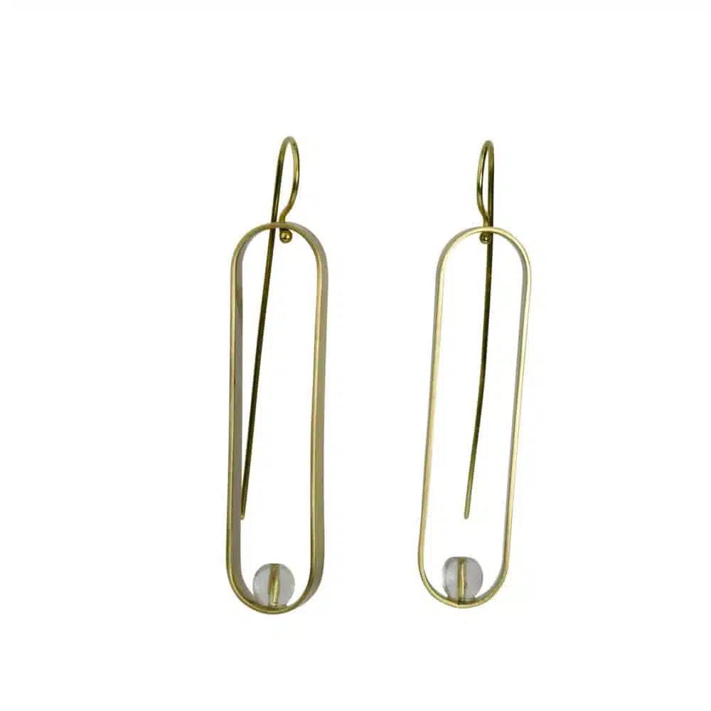 Ovalen Ohrringe mit Glas und Messing