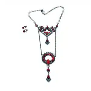 black necklace and earring set with chrystals