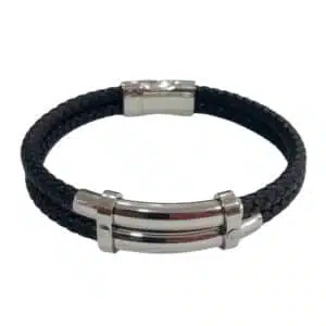 Double braided leather bracelet with stainless steel